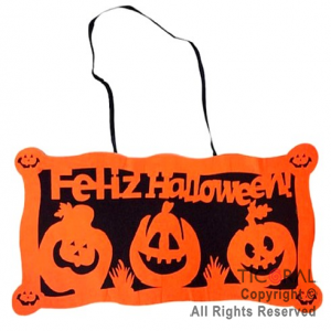 CARTEL FELIZ HALLOWEEN CON CALAVERAS 50X25 CM X 1